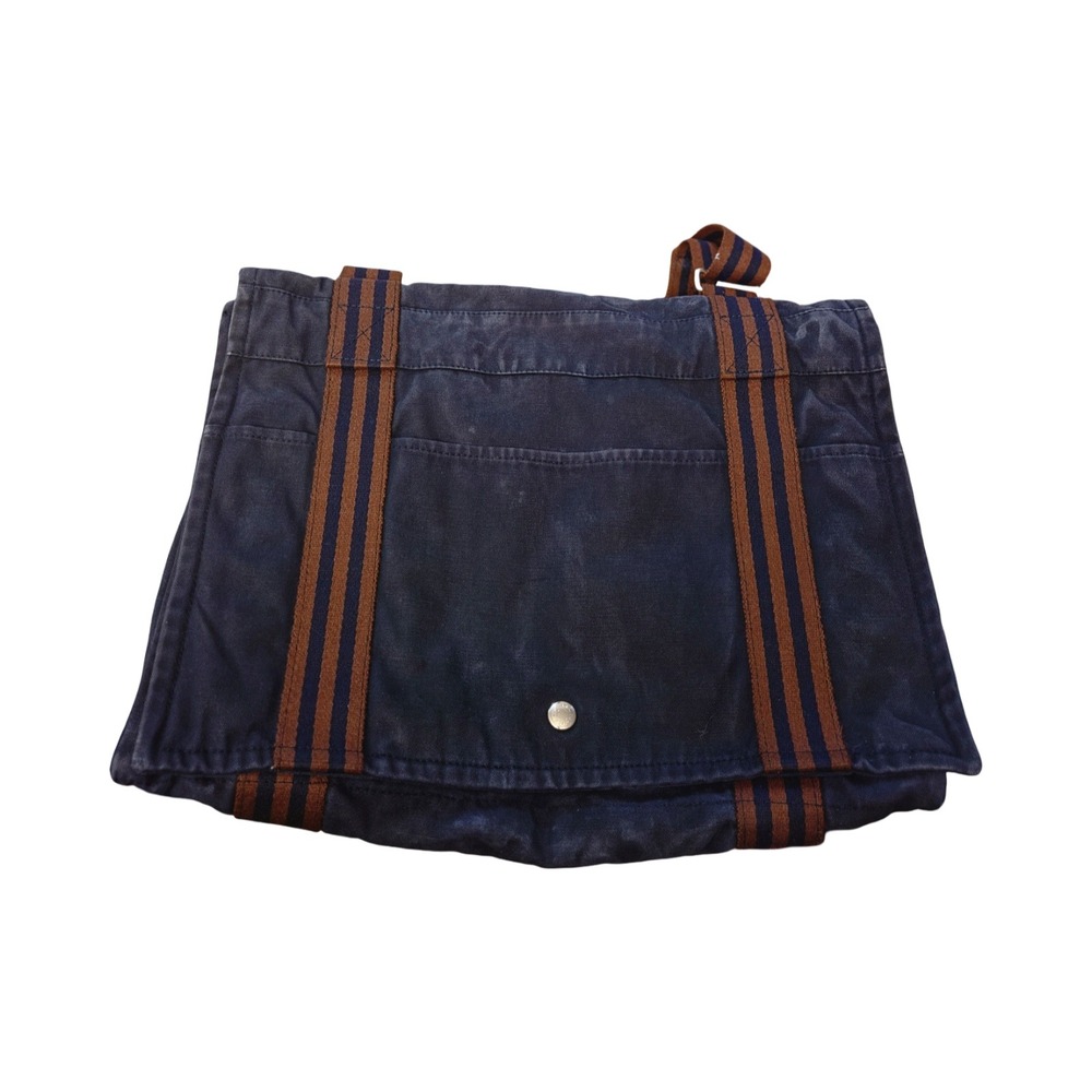 Hermes Valparaiso MM Tote Bag Navy Blue Canvas Striped Webbing Straps
